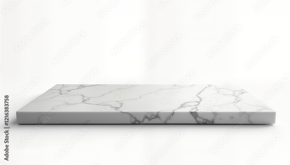 Poster Blank white marble tabletop. Empty space for product display. Modern design. Elegant surface. Clean lines. Versatile backdrop for various design concepts. Suitable for interior design visualization.