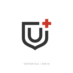 initial letter U shield cross sign logo