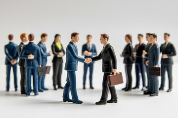 Obraz premium Two businessmen shaking hands, symbolizing a successful business deal or partnership, surrounded by colleagues.