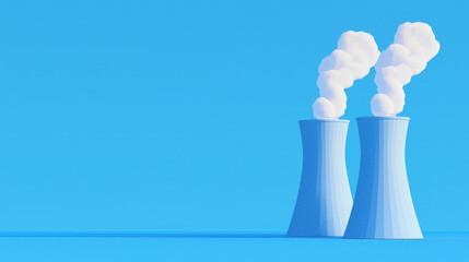 Industry Petrochemical Plant. Cooling towers emitting vapor against blue background