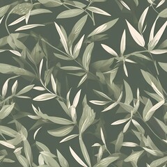 Fototapeta premium Bamboo leaf seamless pattern in green and neutral tones