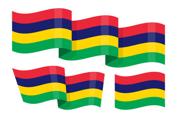 Vector illustration of wavy Mauritius flag on transparent background