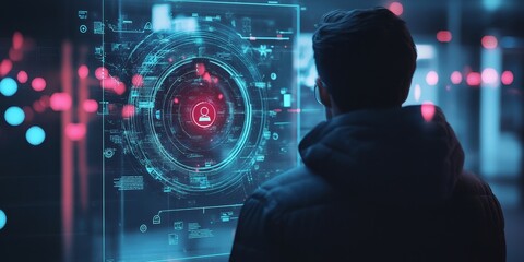 Concept of online recruitment process, job seeker interacts with digital interface featuring icon symbolizing human resources & hiring, highlighting modern technological approach to, Generative AI