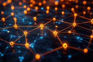 Dynamic network nodes with illuminated elements, representing digital connectivity.