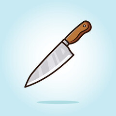 Chef's knife with wooden handle. kitchen set vector icon cartoon illustration clip art