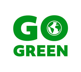 Go green logo or word mark with earth icon. Vector illustration isolated on white background.