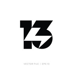 letter number 13 lightning bolt thunder logo