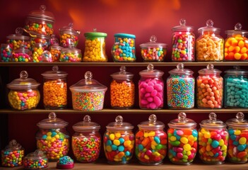 Fototapeta premium vibrant close assorted colorful candy jars displaying delightful collection sweet treats various shapes colors, rainbow, lgbtq, lgbt, pride, love, equality
