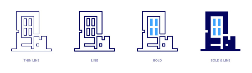 Logistics door delivery icon in 4 different styles. Thin Line, Line, Bold, and Bold Line. Duotone style. Editable stroke