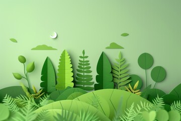 Obraz premium Green Paper Art Landscape: Lush Forest Scene