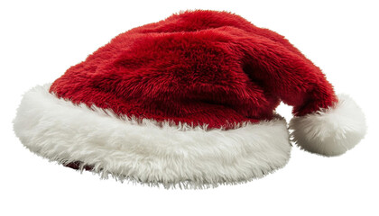 Festive red Santa hat with white fur trim, perfect for holiday celebrations