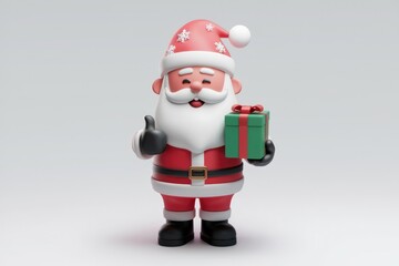 A cheerful 3D Santa Claus gives a thumbs-up while holding a gift, embodying Christmas spirit.