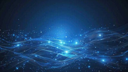 Abstract blue wave digital background, glowing particles, technology presentation