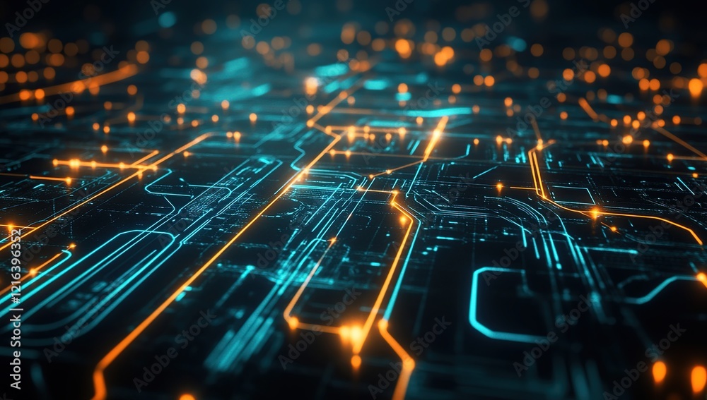 Aufkleber exploring futuristic circuits: digital network pathways illuminate technological advancements in mod