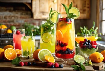 vibrant seasonal beverage aesthetic featuring colorful glassware fresh ingredients enticing visual appeal, mixology, drink, cocktail, presentation