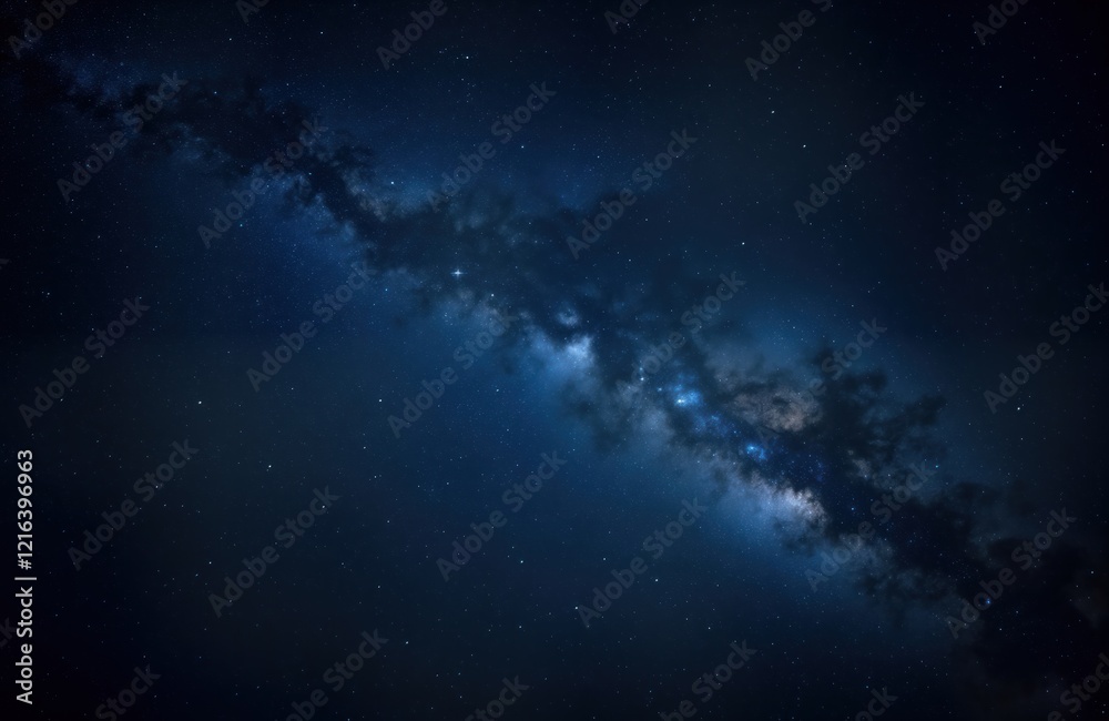Poster dark night sky with galaxy. starry background shows milky way. cosmic texture. great for space, astr
