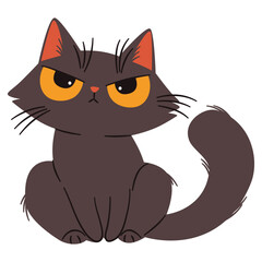 Cute disgruntled black kitten. Flat vector illustration in simple childish style. White background . Vector illustration