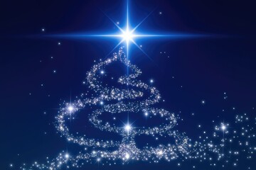 A sparkling Christmas tree silhouette formed by glittering stars against a dark blue night sky.