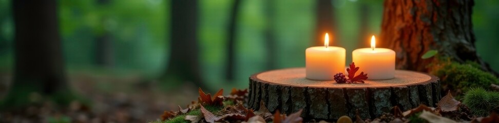 birch wood candle holder with tea lights in the forest, wood lanterns, birch tree, tea light candles