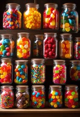 Fototapeta premium colorful vibrant candy assortment displayed bright glass jars creating visually delicious treat arrangement, rainbow, lgbtq, lgbt, pride, love, equality