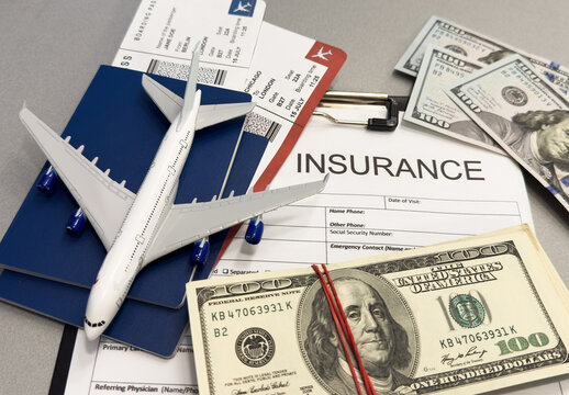 travel agent ticket safe plan trip holiday model insurance money concept air form business security paper transportation concept - stock image