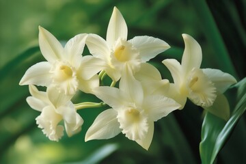 Delicate white orchids blooming gracefully in nature