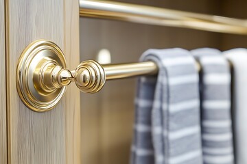 Gold Towel Rack on Wooden Wall