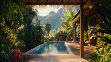 Fototapeta premium Luxury Villa with Pool and Mountain View