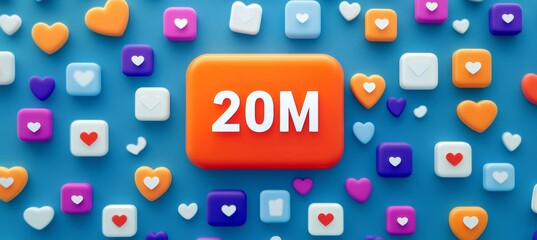 20 Million Celebration Social Media Notification with Likes on a Vibrant Blue Background