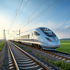 Naklejka premium A high-speed, realistic modern train locomotive, designed for efficiency and comfort