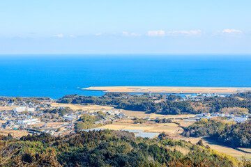 冬の小城展望公園から見た景色　大分空港　大分県国東市　The view from Ogi Observation Park in winter. Oita airport. Ooita Pref, Kunisaki City,