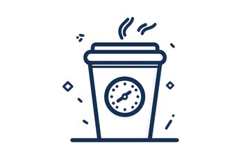 Coffee break time concept with disposable cup and clock showing working hours
