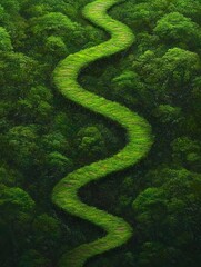 Fototapeta premium Winding Green Path Through Lush Forest Canopy in Vibrant Wilderness