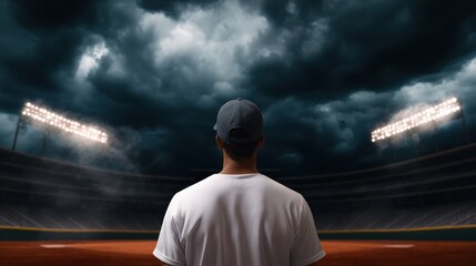 Fototapeta premium Empty stadium full thoughts a player's nighttime contemplation