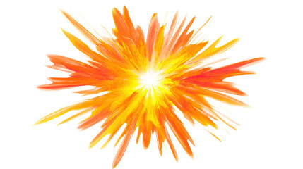 Fototapeta premium Bright, glowing orange and yellow starburst effect with radiant energy beams isolated on white background
