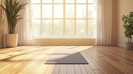 Fototapeta premium a yoga mat in a room with a window