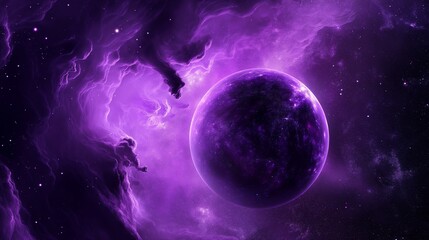 Obraz premium Dark Purple Abstract Galaxy Design with Flowing Wavy Lines: A Stunning Cosmic Artwork in a Striking Dark Theme. A Mesmerizing Dark Purple Galaxy-Inspired Abstract Design with Elegant Wavy Lines