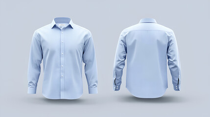 casual or business button up shirt mockup template, front and back view. blank mock up design, soft blue 