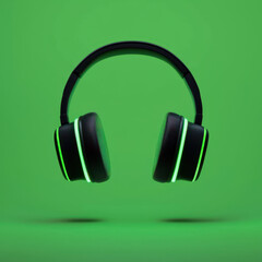 Fototapeta premium Electronic game icon. Vibrant gaming headset with glowing accents on green background