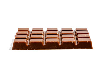 Chocolate with brown squares. Squares do not touch each other. The chocolate is located on a white background. Chocolate bar on transparent background png format.