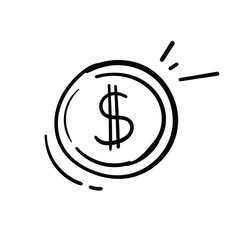Hand drawn illustration of a coin dollar, financial wealth, success, and economic growth.