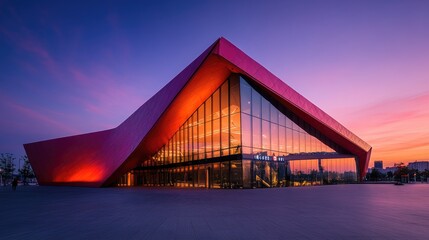 Fototapeta premium Modern building sunset urban plaza