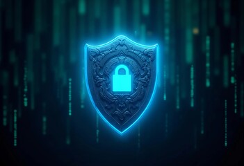Shield of Security Shines Bright Amidst Digital Code in a Futuristic Setting. Generative AI