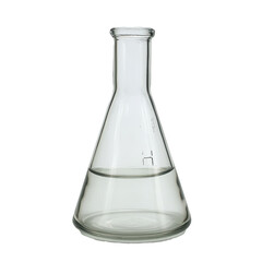 Clear liquid in Erlenmeyer flask, lab setting