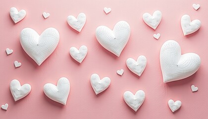 Fototapeta premium Intricate White Heart-Shaped Objects on Vibrant Pink Background