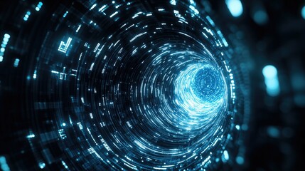 Abstract digital background featuring dynamic lines and glowing particles in varying shades of blue.