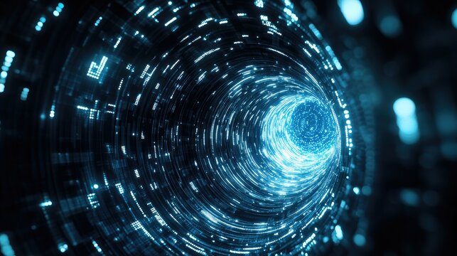 Abstract digital background featuring dynamic lines and glowing particles in varying shades of blue.