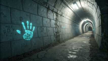 a luminous handprint on the wall 
