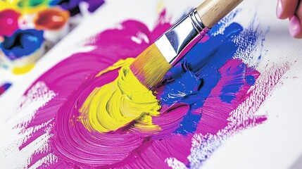 Obraz premium Artist mixing vibrant paint colors on canvas