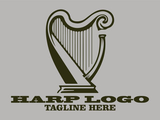 This harp vector illustration features a harp design with elegant curves and vertical strings, an elegant classical musical instrument old harp instrument and beautiful harp classical music accessory
